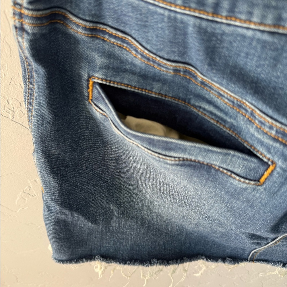 Prana Denim Mini Skirt, Button Front, Raw Hem, Size 10 - Picture 5 of 8